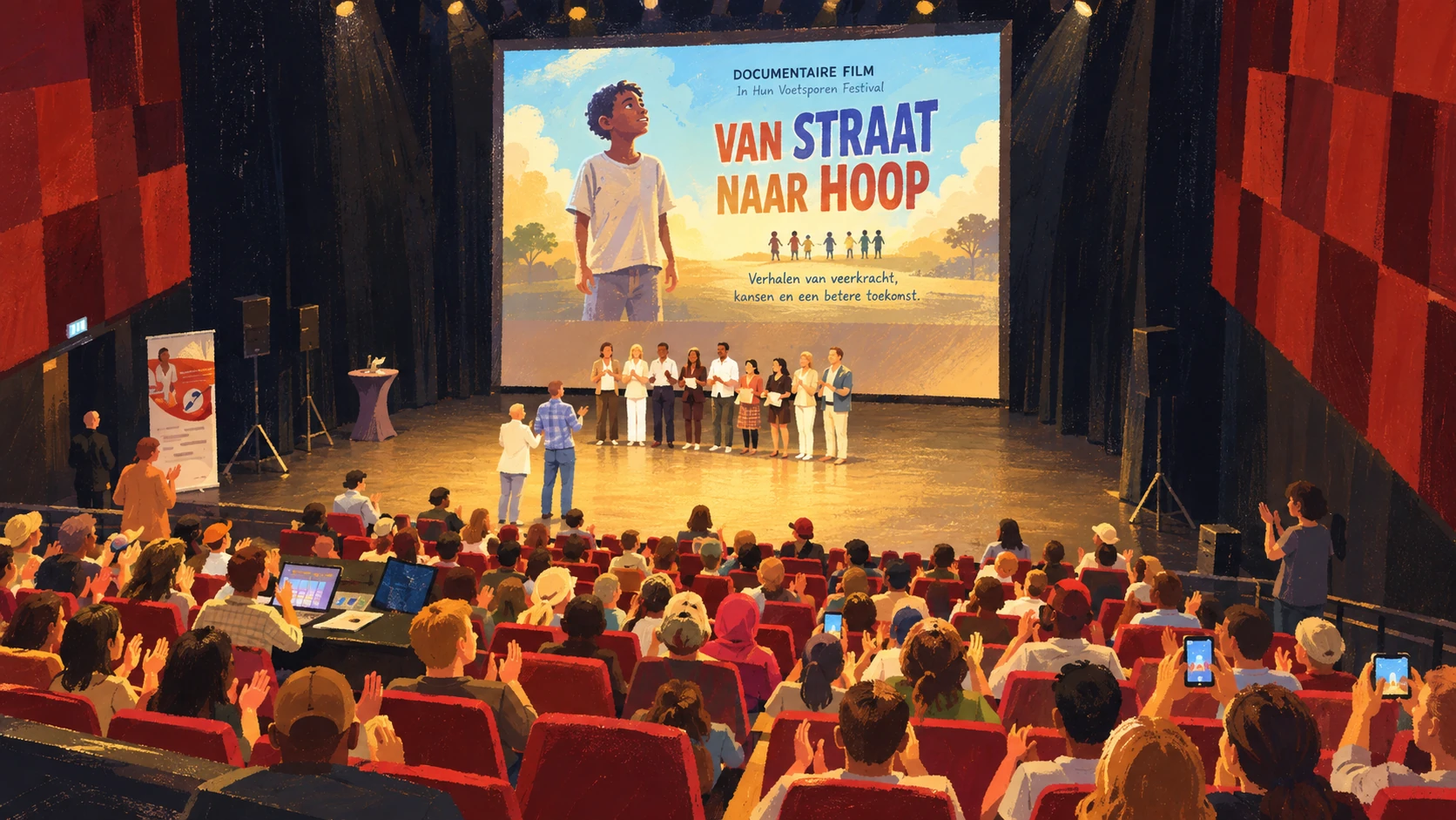 Una sala llenándose para la proyección del documental