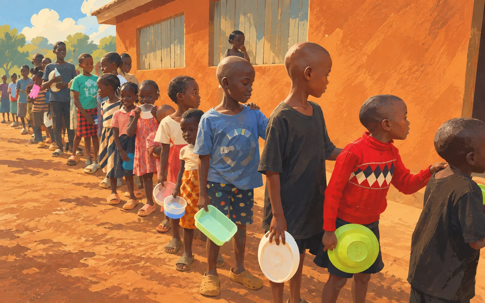 Children queuing with their bowls