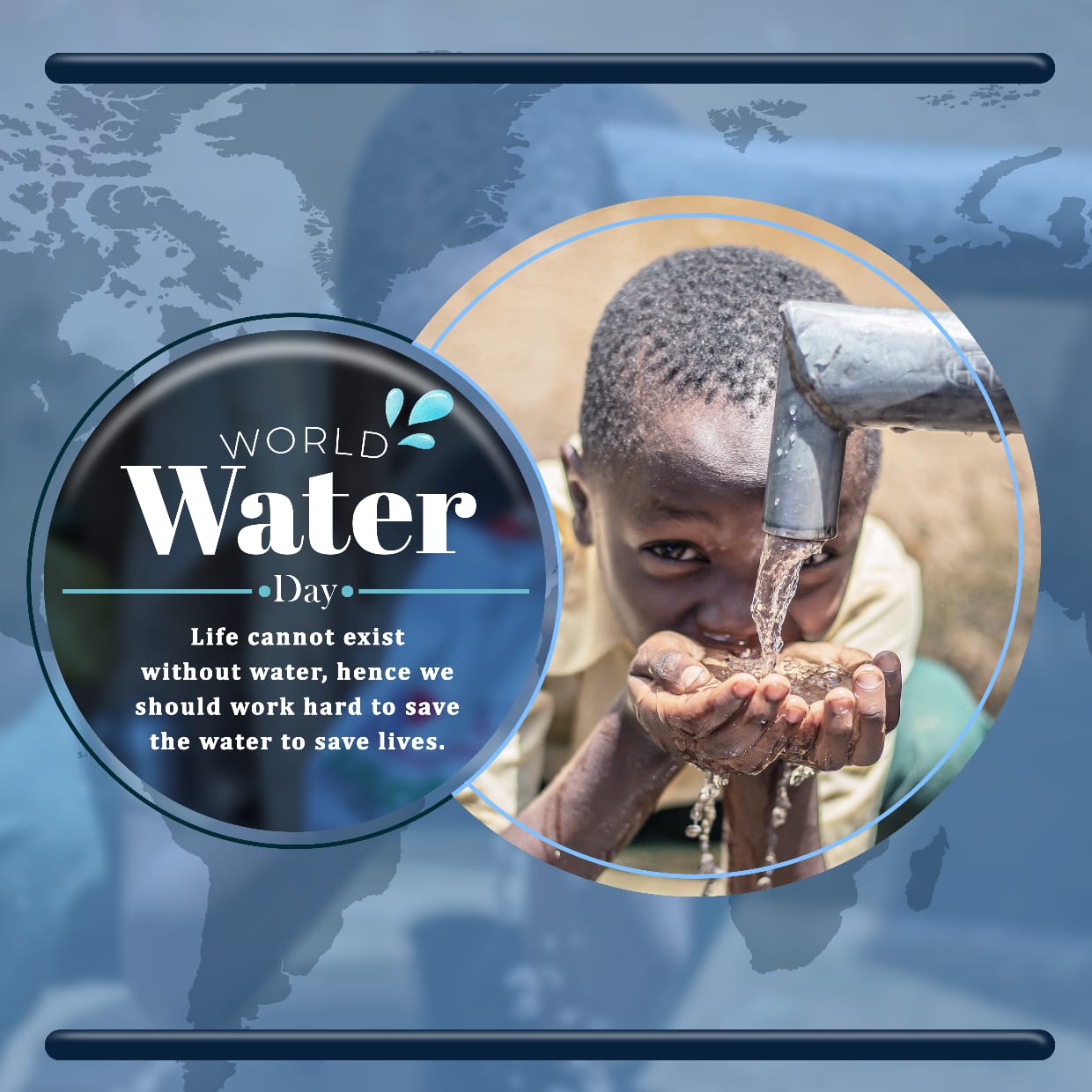 world water day poster, a child drinking from a tap